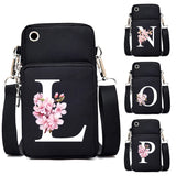 Small floral alphabet graphic crossbody handbag for women with mobile phone pocket, by HSF Marketplace.