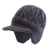Unisex plush fur-lined earflap beanie hat, thick knitted winter ski cap in soft warm fabric