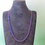 Grade 1 Titanium Chain Necklace 7mm Cuban Link, Hypoallergenic Anodized Purple Blue Necklace for Sensitive Skin