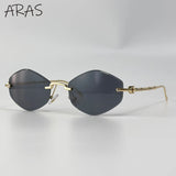 Rimless polygon sunglasses for women with gradient lenses, metal and bamboo temple design, luxury vintage style by HSF Marketplace