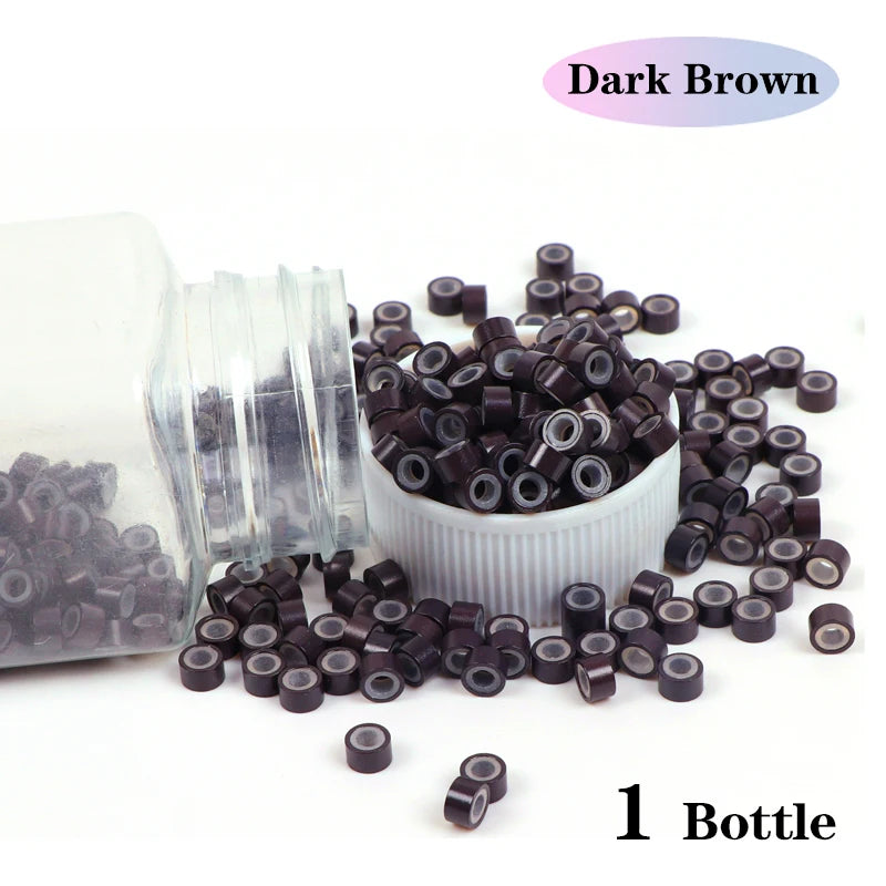 Beige Silicone Tubes Beads Locks Micro Link Ring Tube For Most I-Tip Hair Extension Tips 500Pcs Silicone Lined Micro Ring Beads