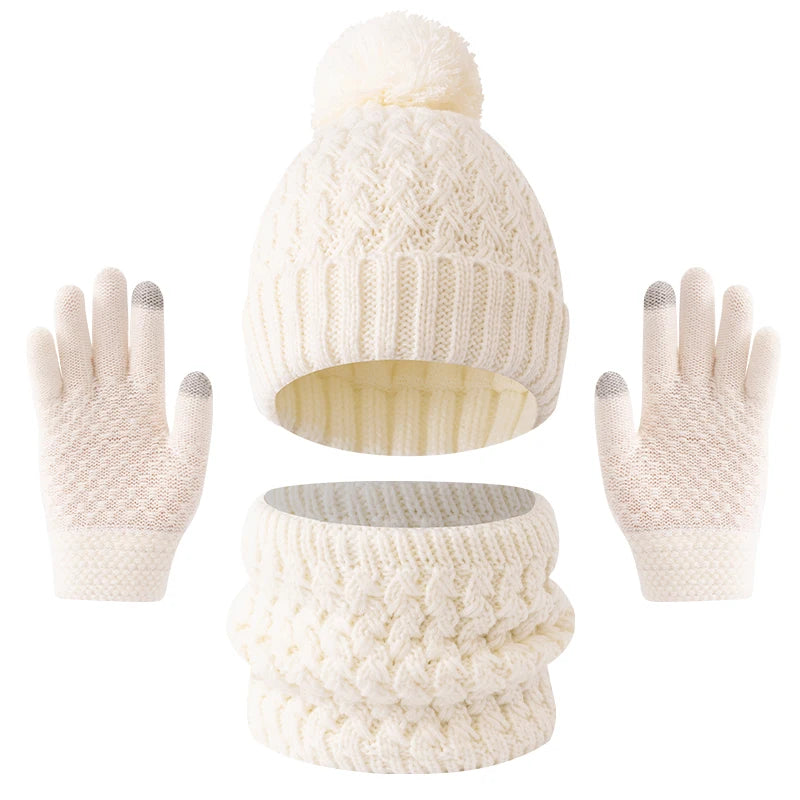 Kids' solid color fleece hat, scarf and gloves winter set by HSF Marketplace