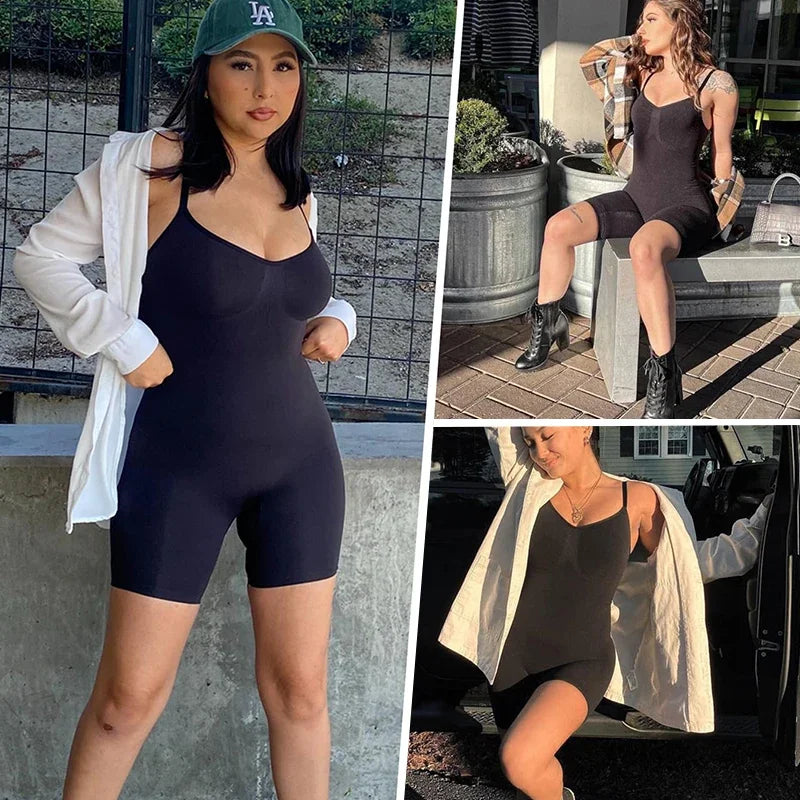 Women’s tank top bodysuit shapewear with tummy control, anti-chafing shorts, waist trainer and butt lifter design