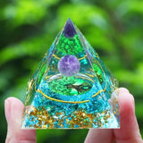 Energy Pyramid Orgonite Reiki Natural Amethyst Peridot Reiki Chakra Meditation Tool Room Decor Crystal Gifts Pyramid