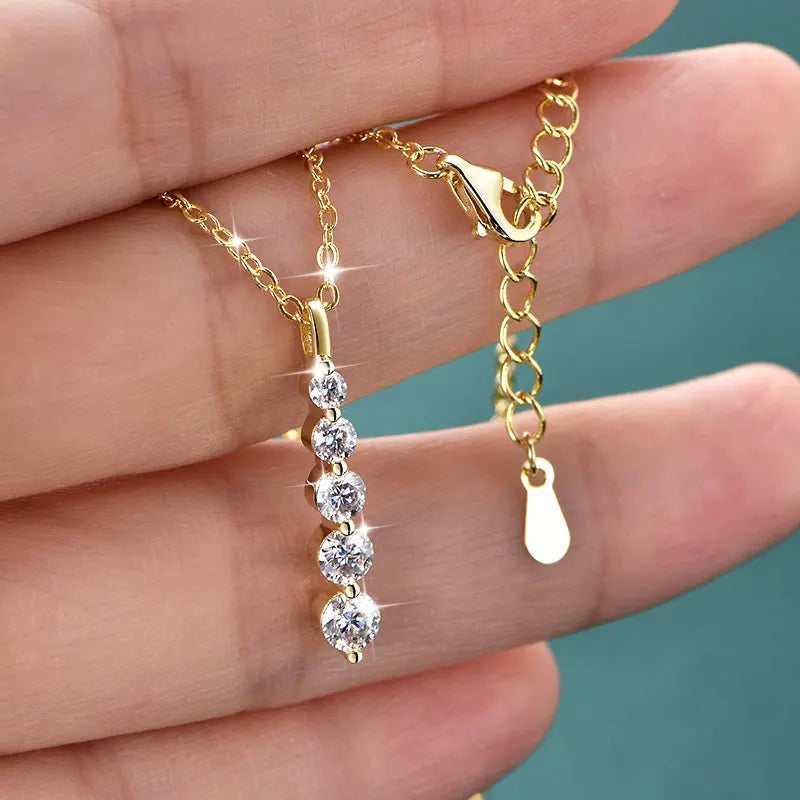 5-stone moissanite pendant necklace in 14K gold for women by HSF Marketplace