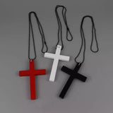 Black and white gothic wood cross pendant necklace with choker style, Y2K hip hop jewelry, ideal for punk and gothic fashion.