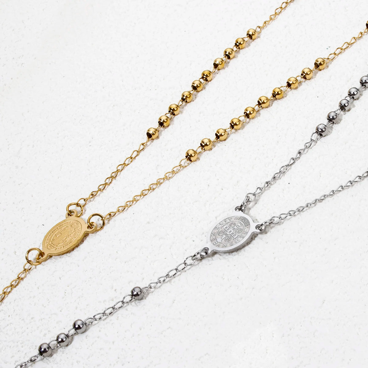 Stainless steel prayer beads rosary necklace for women, detailed jewelry design