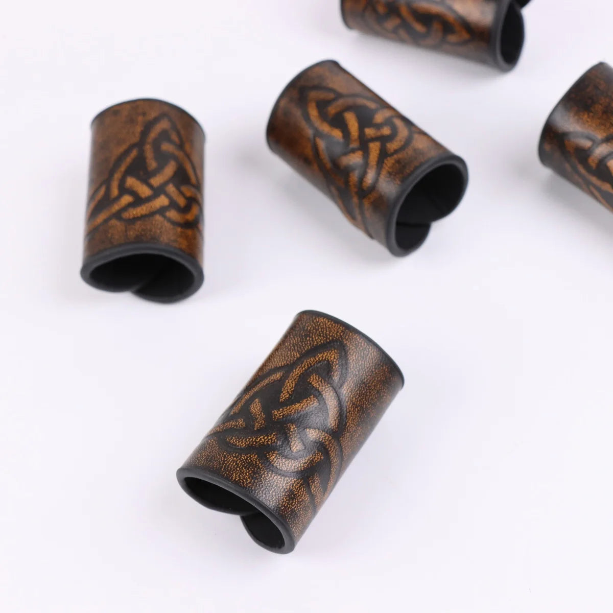 Viking hair beads for braids with Celtic knot leather hair cuff by HSF Marketplace