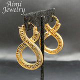 Vintage Dubai gold plated hollow copper hoop drop earrings for women, African jewelry set for parties and weddings