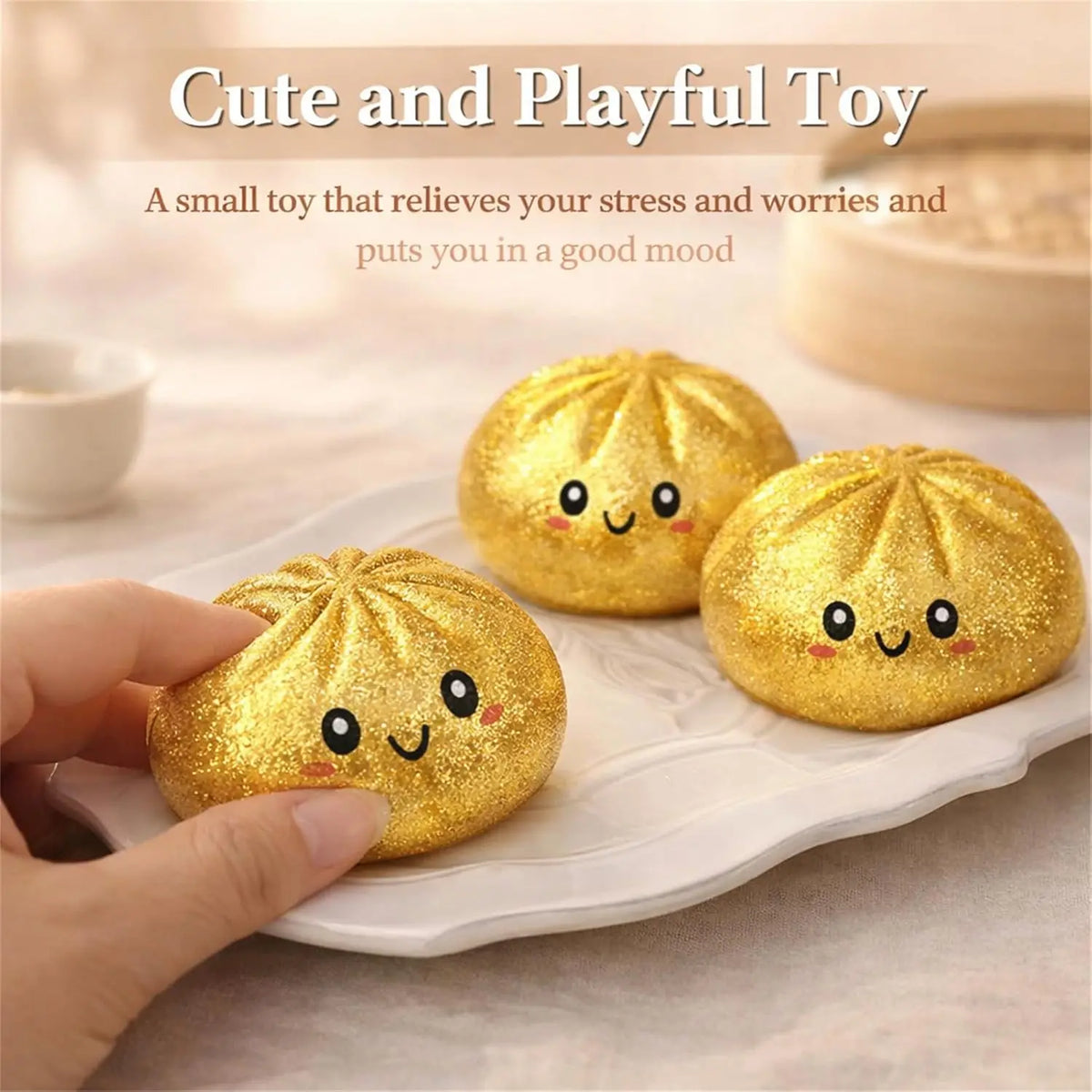 A2027Glitter Dumpling Glitter Dumpling Squishy with Box Dumplings Sensory Squeeze Toy for Stress Relief