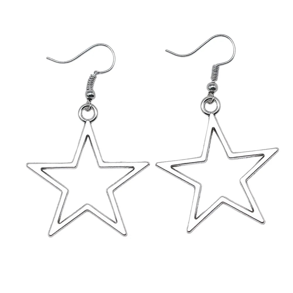Vintage hollow star pendant earrings in antique silver for women, HSF jewelry brand