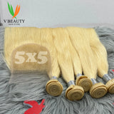 #613 Colored Straight Human Hair Bundles Blonde Closure 1/2/3/4 PCS 100% Vietnamese Remy Human Hair Weave Extensions