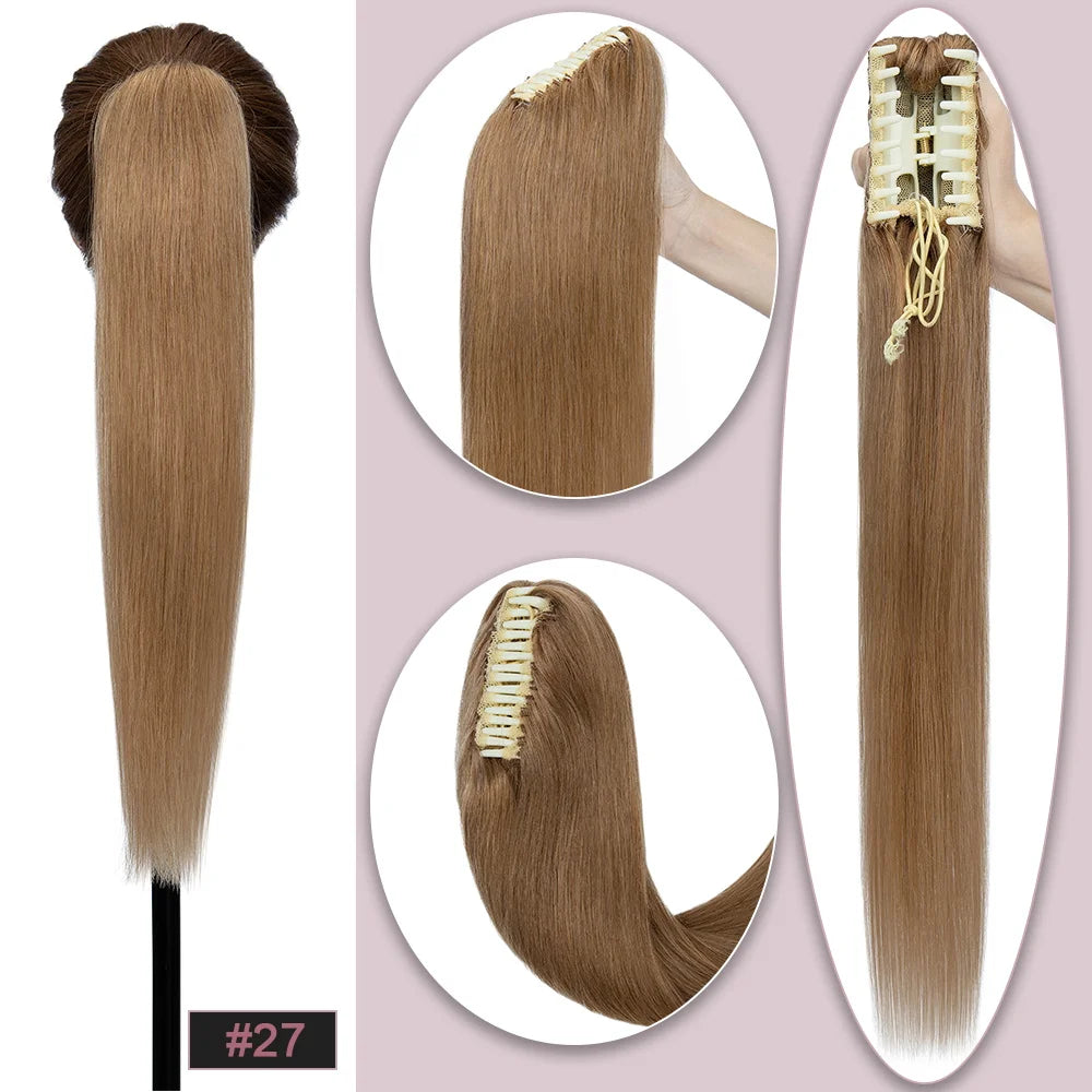 SEGO straight human hair claw clip ponytail extension in blonde brown, 105g-120g