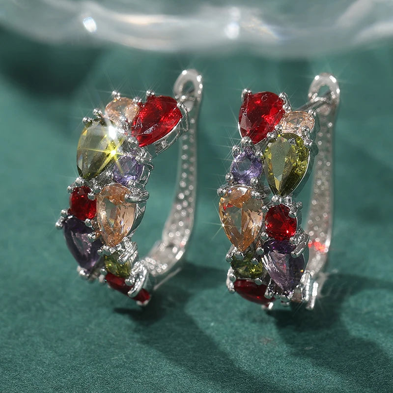 Multicolor zirconia hoop earrings for women by HSF Marketplace, featuring a sparkling multicolored design
