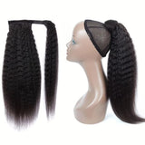 Kinky straight Brazilian Remy human hair wrap-around ponytail extension in natural color for women