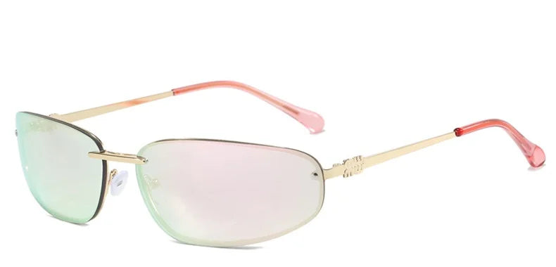 Women's oval frameless Y2K luxury punk sunglasses with retro high-end styling by HSF Marketplace