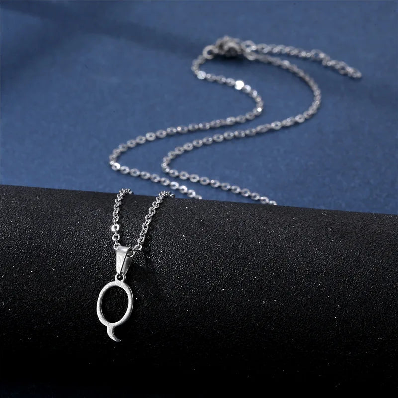 Elegant stainless steel initial letter pendant necklace for women, featuring a glossy finish and simple clavicle chain design.