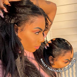 Kinky straight 13x4 pre-plucked lace frontal human hair wig by HSF Marketplace, comfort fit cap