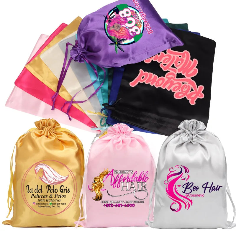 20-piece soft satin wig storage bags for hair extensions, customizable design by HSF Marketplace