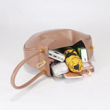 HIFASHION small genuine leather top handle handbag for women, elegant evening party pouch with round luxury design.