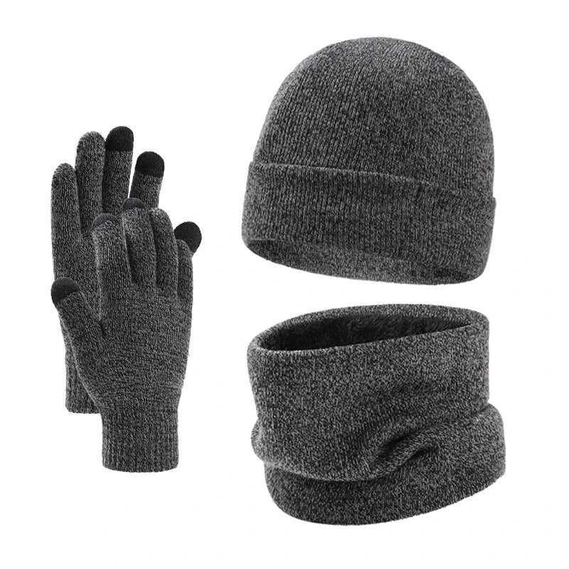 Men's warm knit beanie hat, scarf and gloves winter set by HSF Marketplace