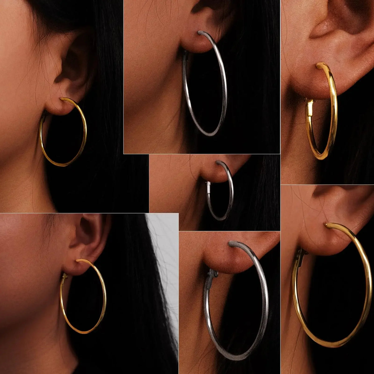 Gold metal hoop earrings set for women, stylish lightweight jewelry by HSF Marketplace