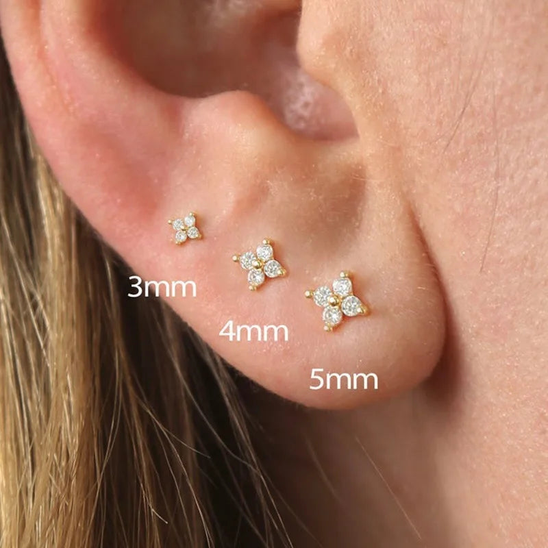 3/4/5MM 925 Sterling Silver 5A Zircon Simple Star Tiny Stud Earrings for Women Fine Jewelry Minimalist Ear Hole Care Accessories