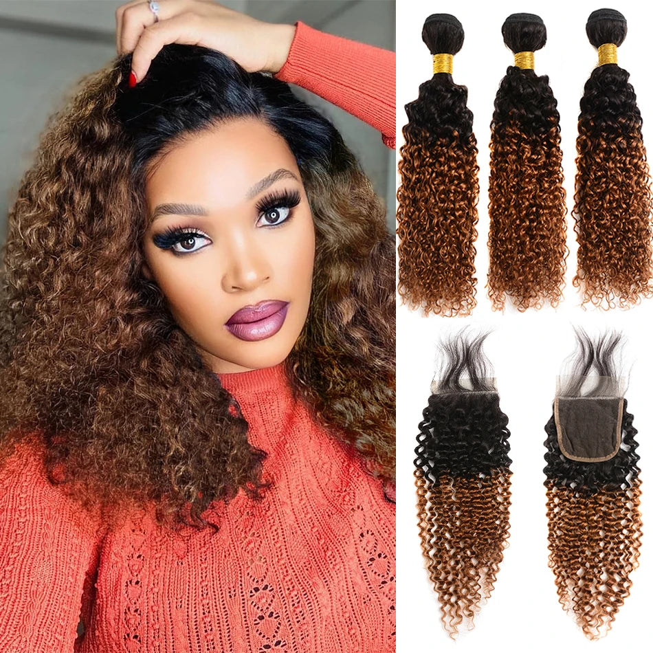 100% Virgin Burmese Curly Hair With 4x4 HD Lace Closure Highlight Kinky Curly With Closure Blonde Ombre Jerry Curly With Closure