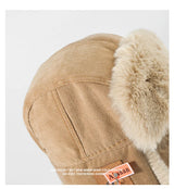 Black and grey HSF Marketplace Russian ushanka bomber hat with thick fur, earflaps, and warm winter design