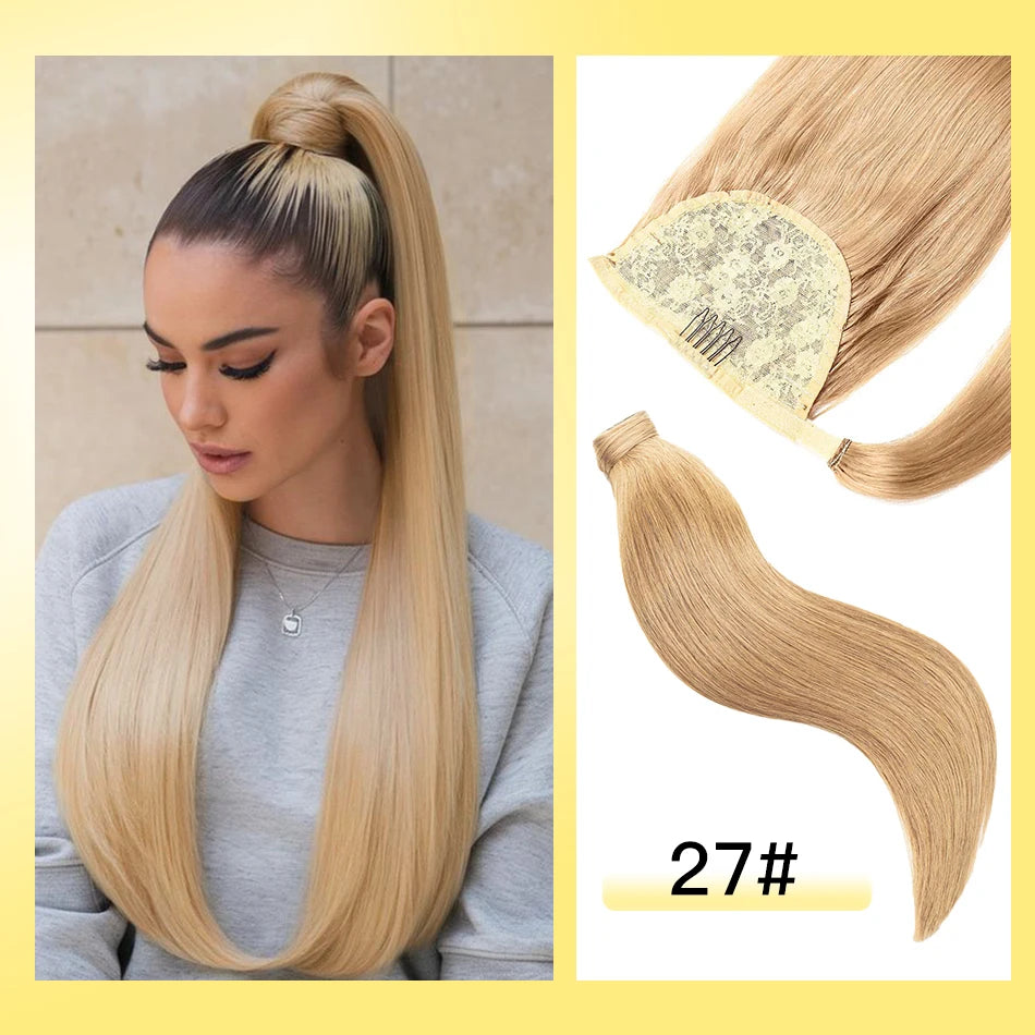 Yelo Ponytail Human Hair 14-18" Highlight Ponytail Extensions 100% Real Human Ponytail Hair Extensions 60g/Set For Women