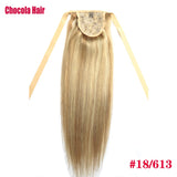 Chocola 16-18 inch 60g Brazilian Remy human hair ribbon clip-in ponytail, straight style