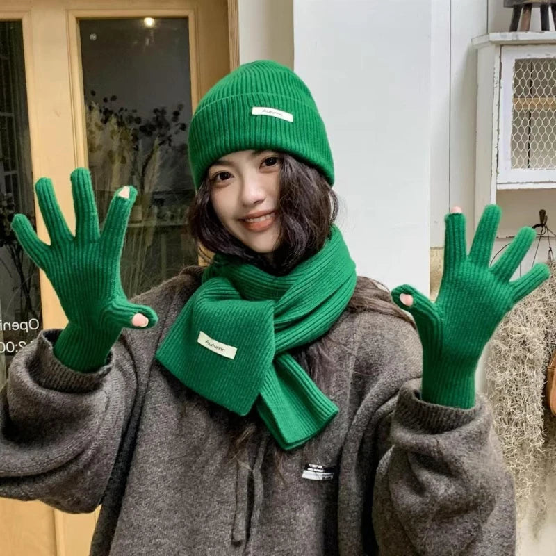 HSF Marketplace winter knit scarf and gloves set for men and women, coordinated cold-weather accessories