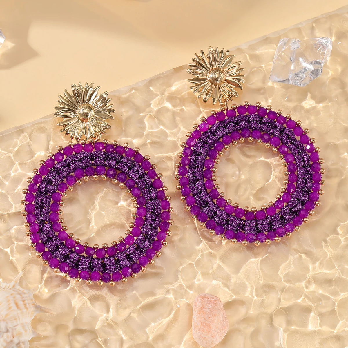 Colorful handmade water drop shape earrings for women, HSF jewelry with vibrant multicolor design