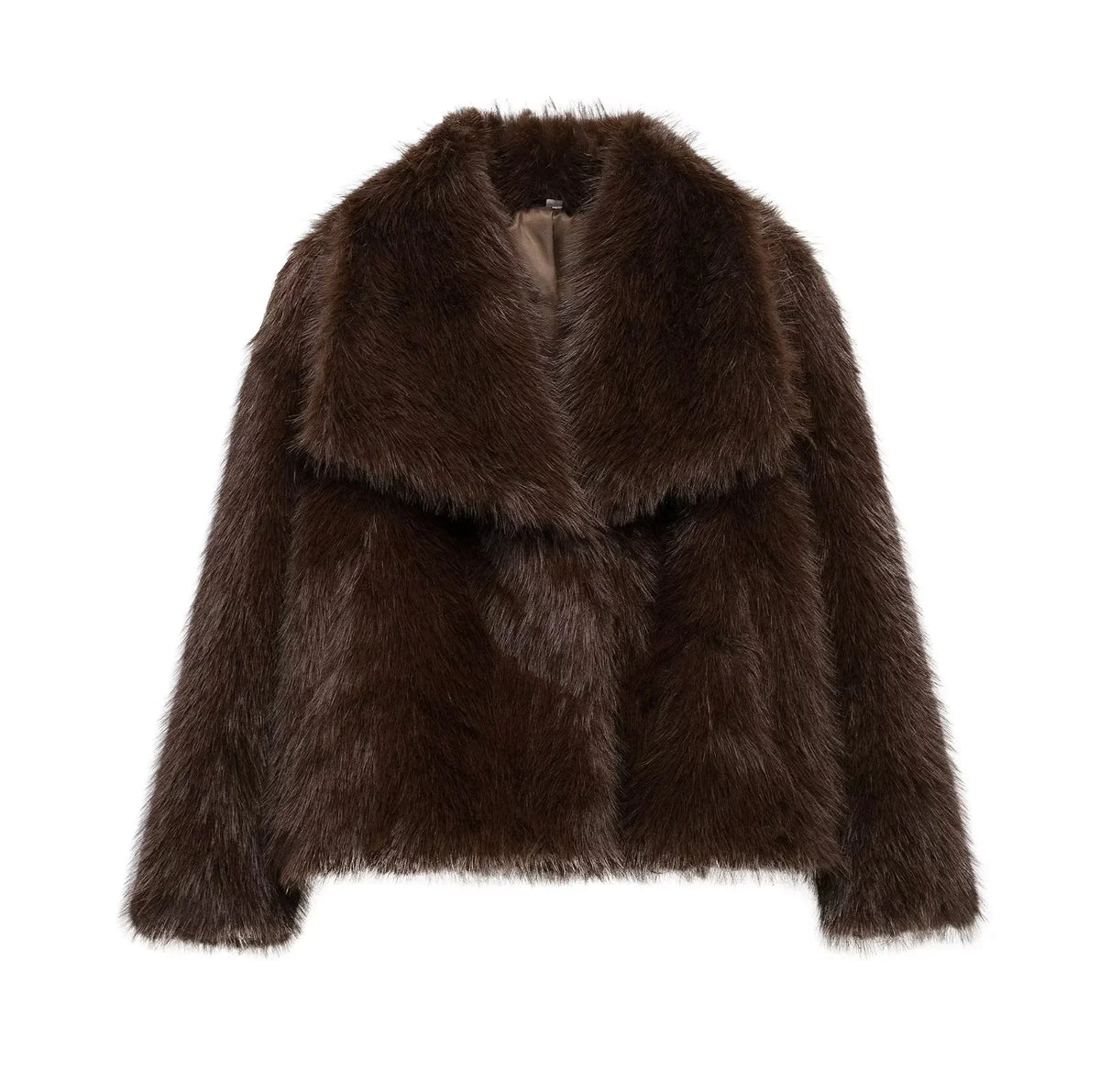 Women's brown faux fur warm jacket by HSF Marketplace, elegant casual style