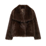 Women's brown faux fur warm jacket by HSF Marketplace, elegant casual style