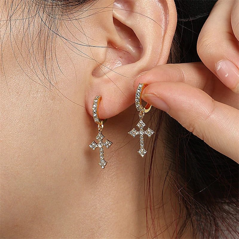 Minimalist zirconia cross dangle earrings for women by HSF Marketplace, featuring sparkling cross charms