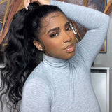 Body wave drawstring ponytail human hair extensions, unprocessed Brazilian Remy hair, natural black, HSF Marketplace
