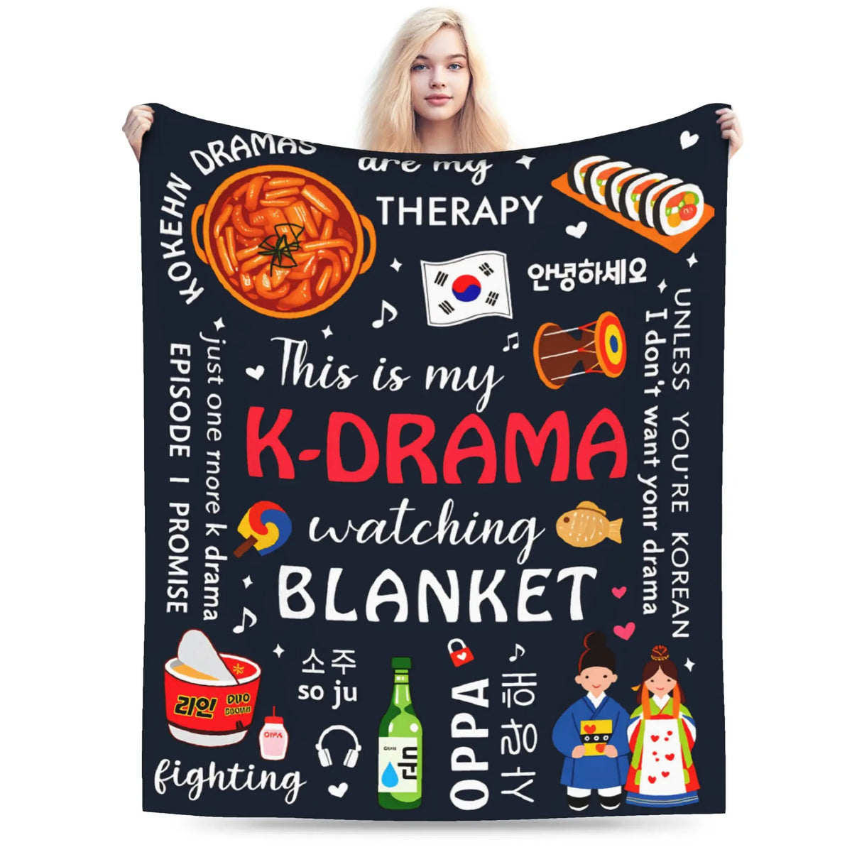 K-Drama plush blanket by HSF Marketplace with soft fleece texture and cozy Korean drama-inspired design