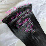 Raw unprocessed 100g 7-piece seamless clip-in human hair extensions, #1B natural black straight PU weft