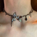 Gothic black dragonfly necklace with tassels for women by HSF Marketplace