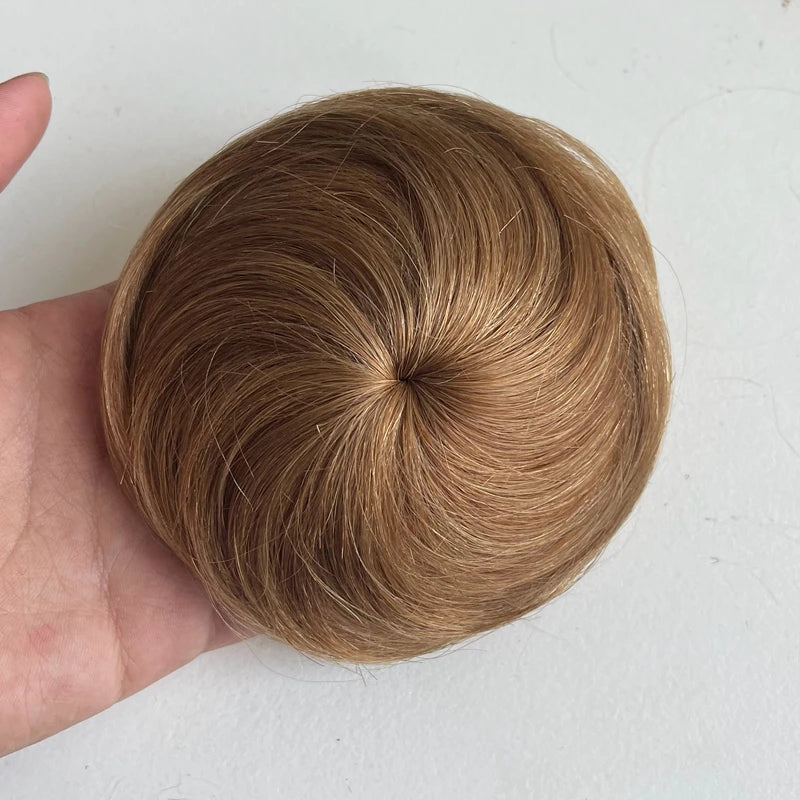 Brown blonde 6-inch human hair drawstring bun wig hairpiece for thinner hair by HSF Marketplace