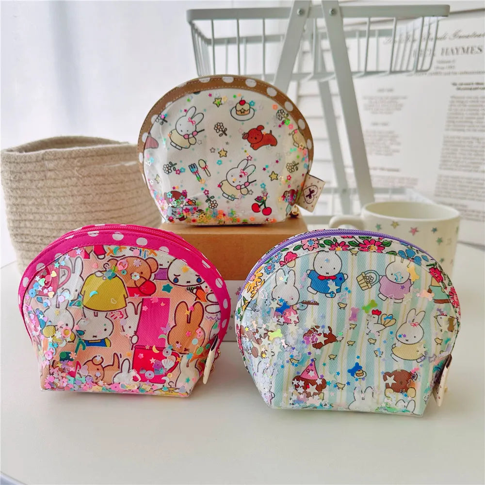Miffy shell cosmetic bag with quicksand sequins, cute portable design by HSF Marketplace