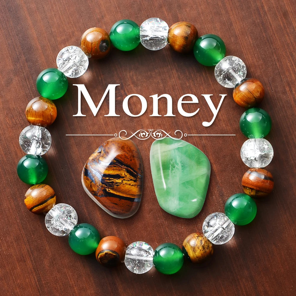 3PCS Wealth Attraction Set Tiger Eye Stone Green Dongling Bracelet with Original Stone for Wealth Attraction and Prosperity