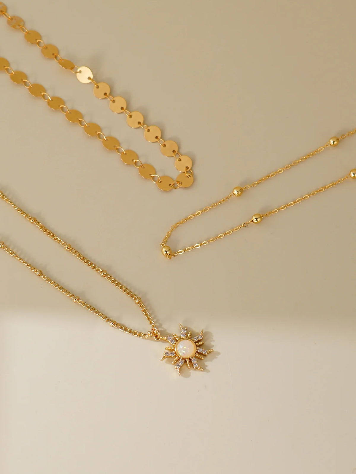 3-piece delicate sun pendant necklace set for women, layered jewelry by HSF Marketplace
