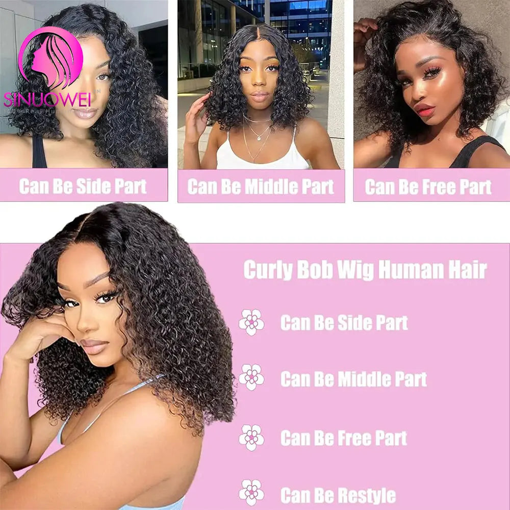 Water wave bob wig with 5x5 lace frontal, curly short style, 100% human hair, featuring 4x4 lace closure for women.