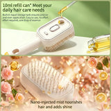 Electric Spray Hair Brush 2-In-1 Misting Hair Brush with Water Spray Reduce Frizz Anti-Static Retractable Steam Massage Comb