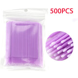 Set of 500/1000 micro brushes for eyelash extension application, grafting, and lash removal, featuring clear crystal swabs and applicators.