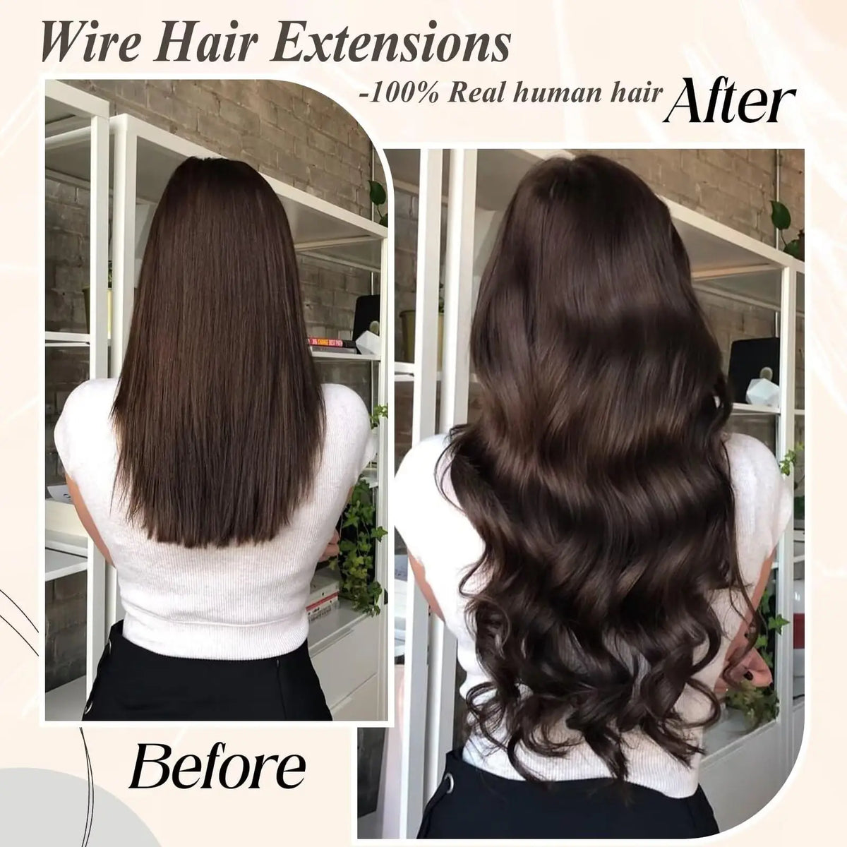 Dark brown invisible wire clip-in halo hair extensions with adjustable wire and clips by HSF Marketplace