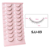 10Pairs of HSF Marketplace false bottom eyelashes with clear band, wispy flame design for manga, cosplay, or Korean makeup looks.
