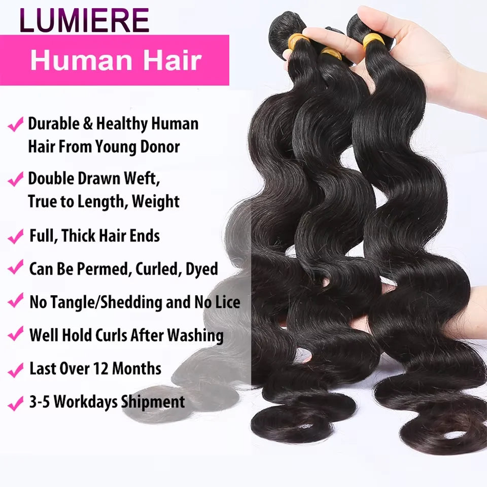 Body Wave Human Hair Bundles with Closure Frontal 5x5 6x6 HD Transparent Real Virgin Human Hair Weave 3/4 Bundles with Closure Brazilian Human Hair Bundles With Closure Body Wave Raw Virgin 3 4 Bundles With 4x4 5x5 HD Lace Cl